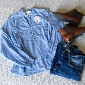 H&M L.O.G.G. Blue Cotton Long-Sleeve Blouse